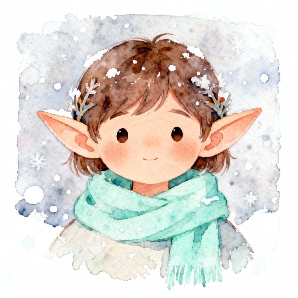 AI Watercolor Winter Elf Portrait