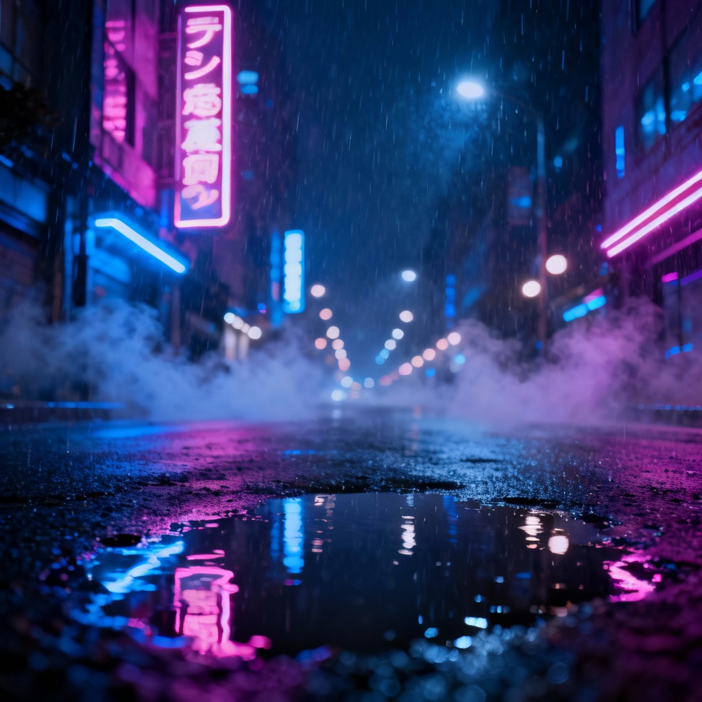AI Neon Rain City Night Scene