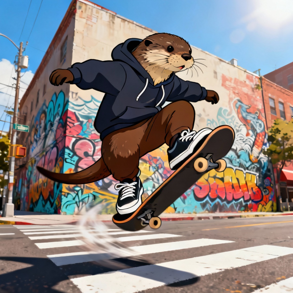 AI Zootopia 2 style otter skater doing trick