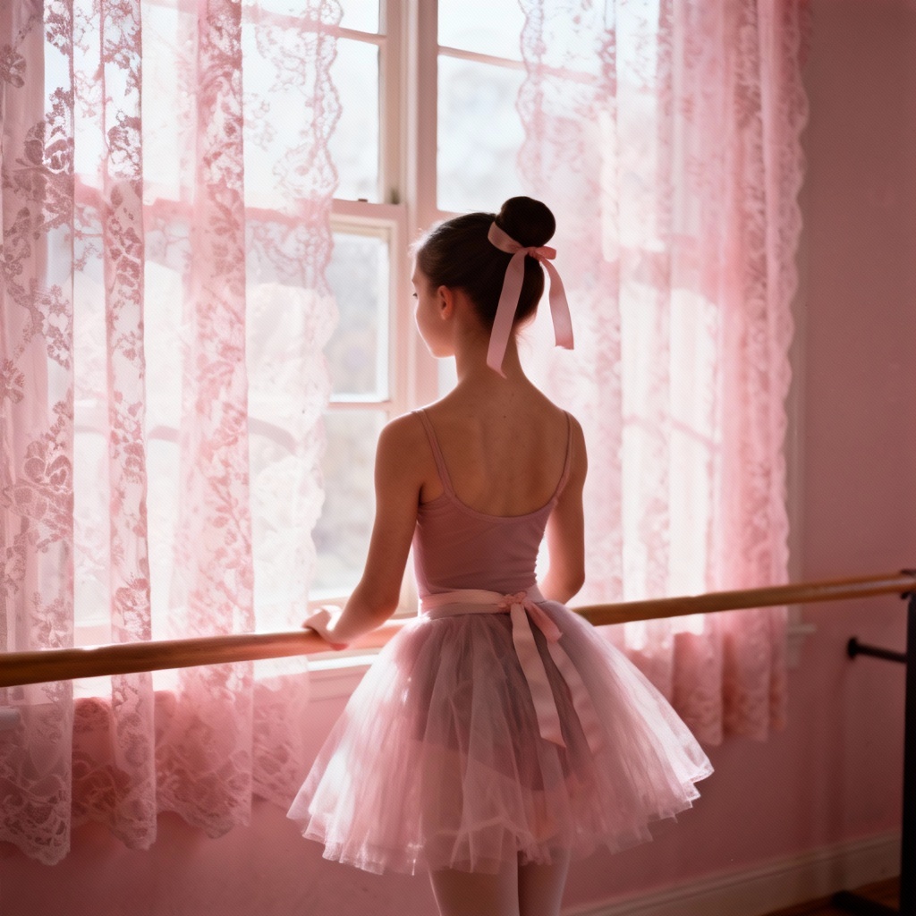 AI balletcore vintage film look with lace and tulle