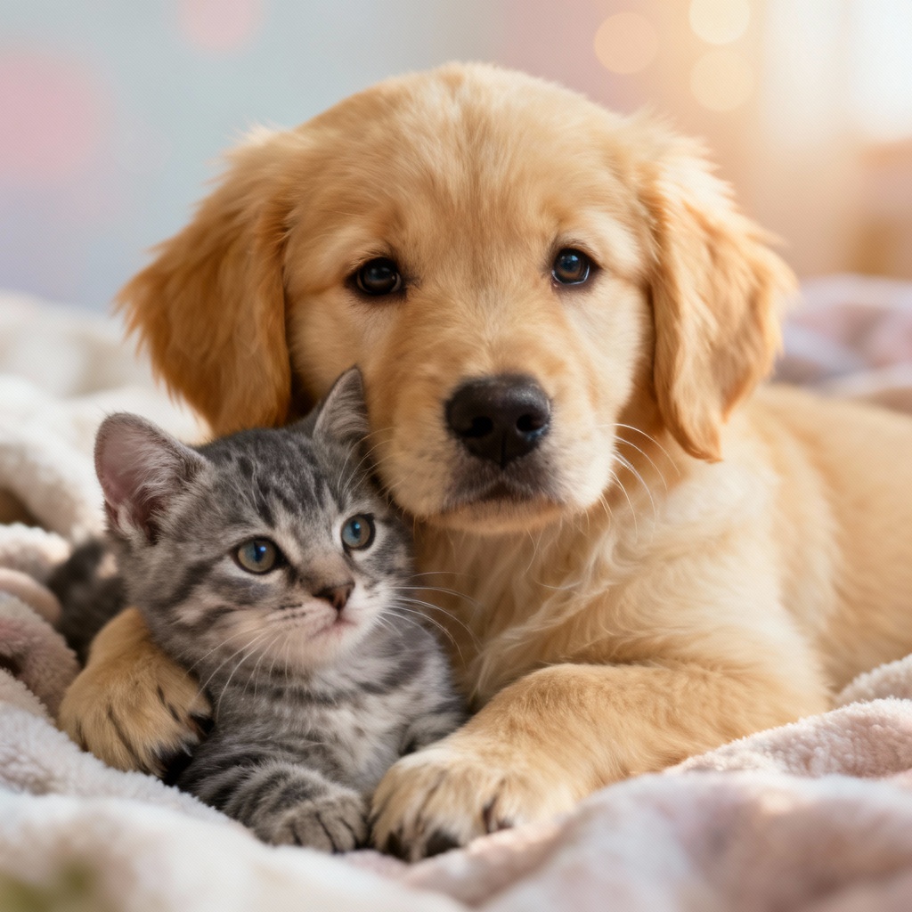 AI pets generator hero image of puppy and kitten portrait
