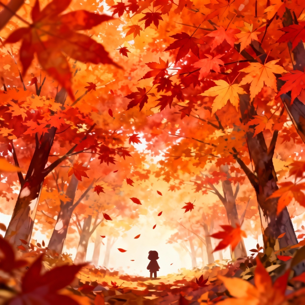 AI anime autumn maple grove illustration