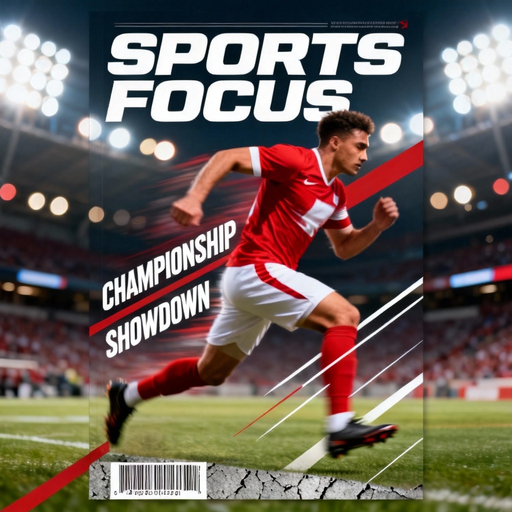 AI sports magazine cover with action motion blur