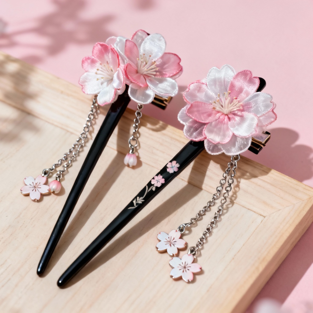 AI kanzashi hairpin with silk flowers