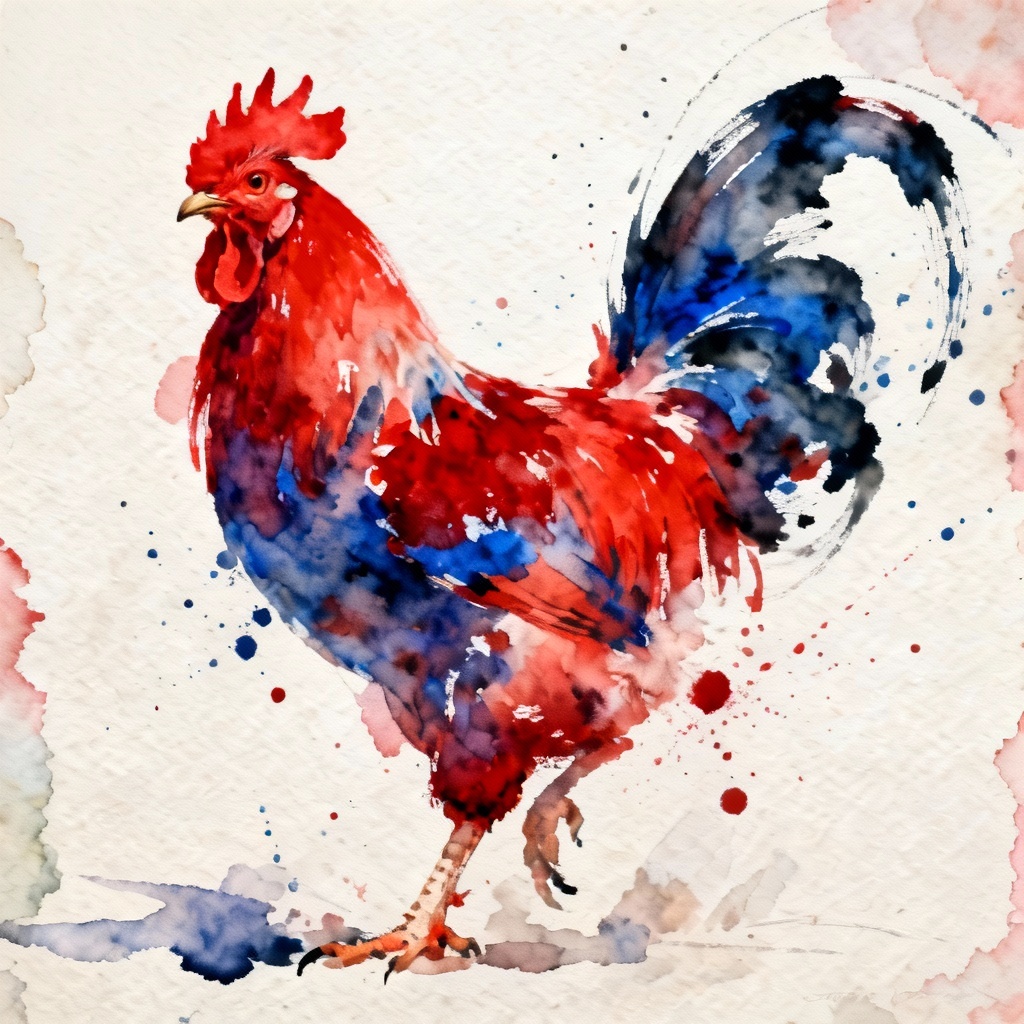 AI watercolor rooster painting