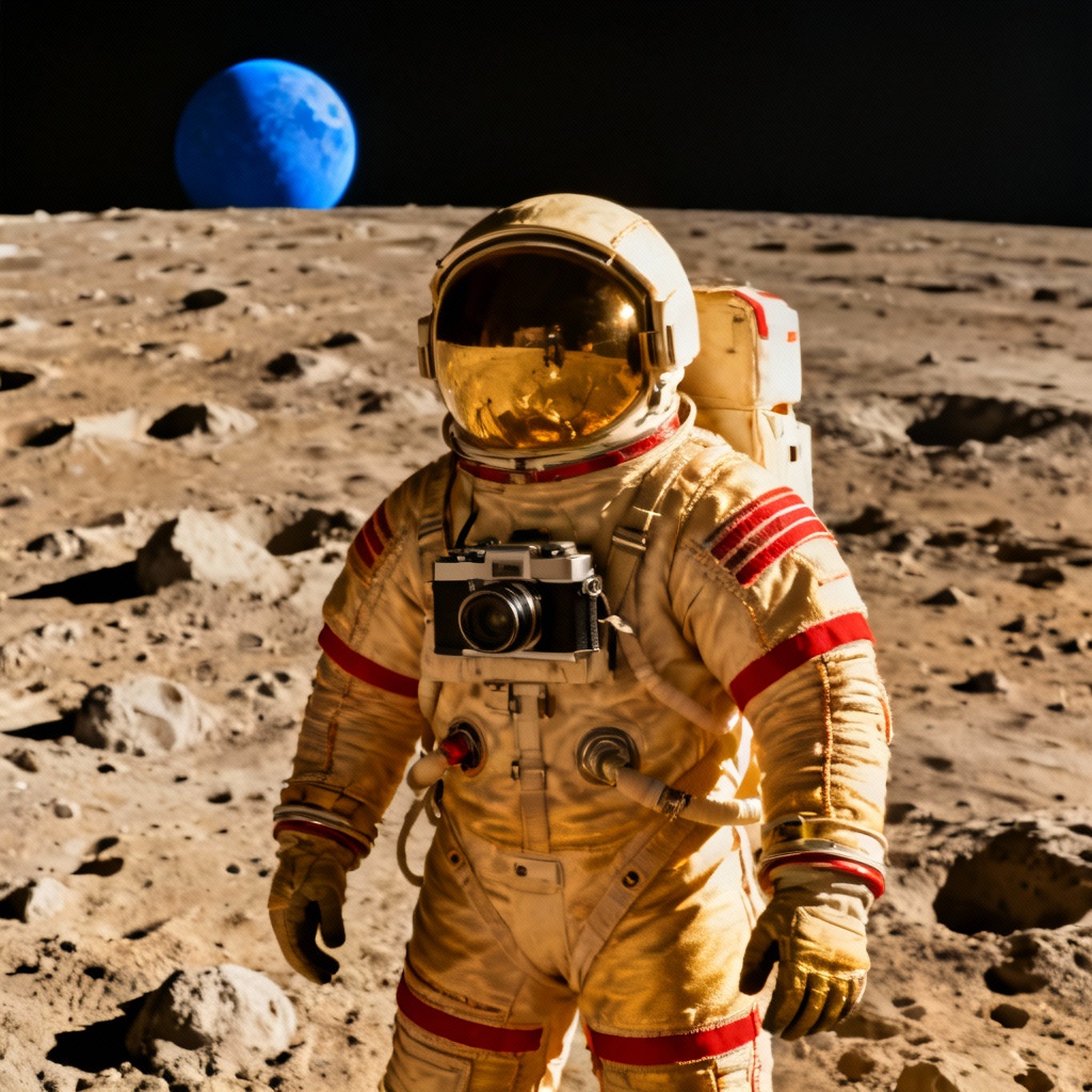AI image of a heritage lunar program spacesuit on the Moon