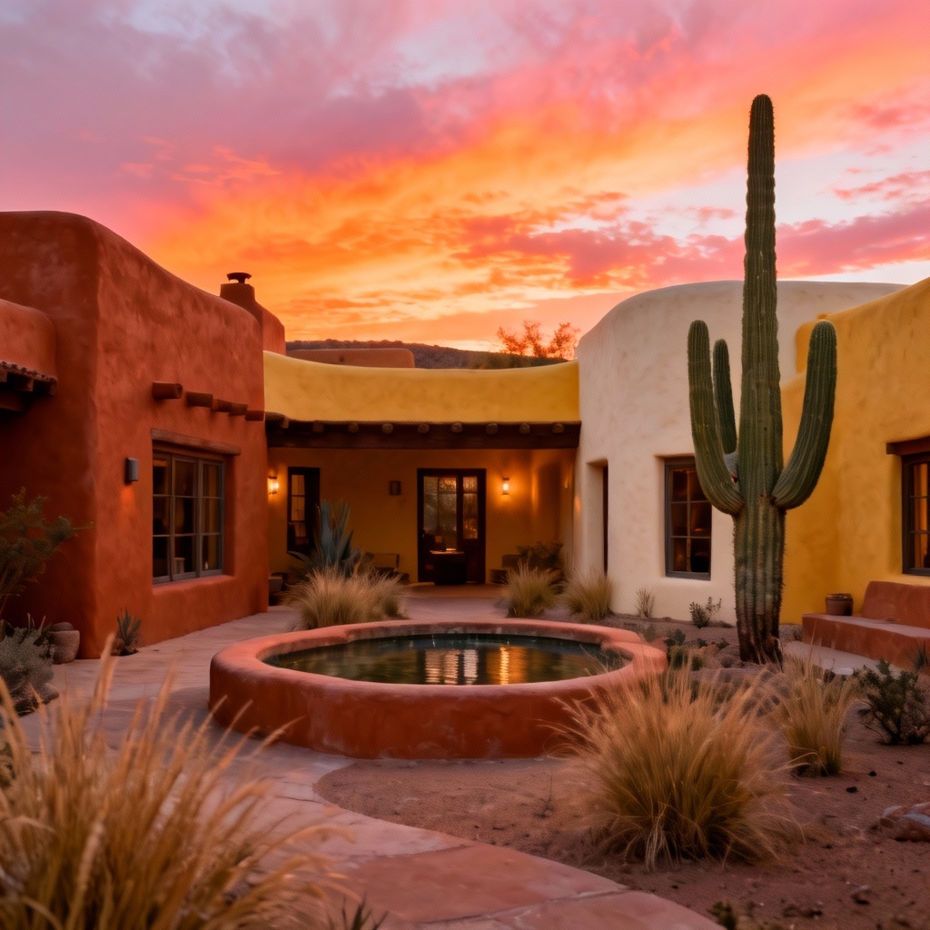 AI desert adobe home with courtyards and cacti