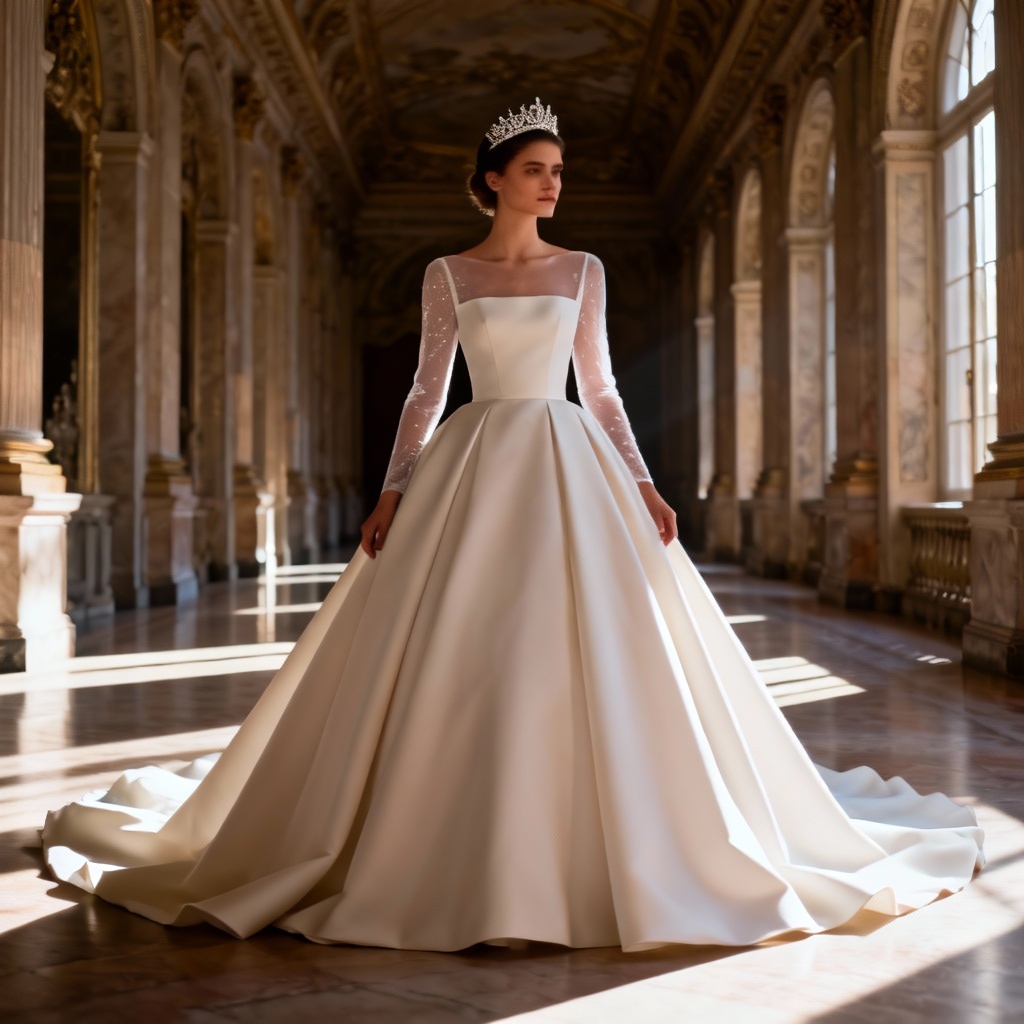AI royal long-sleeve ball gown wedding dress