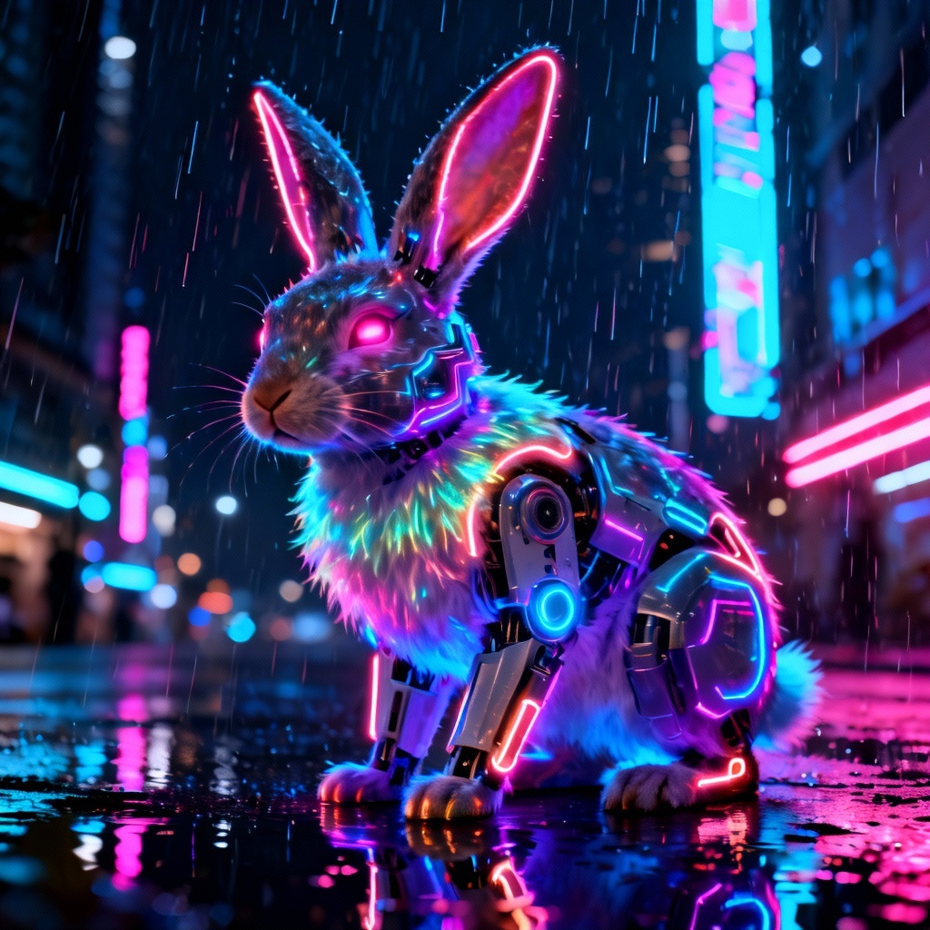 AI Cyberpunk Neon Bunny