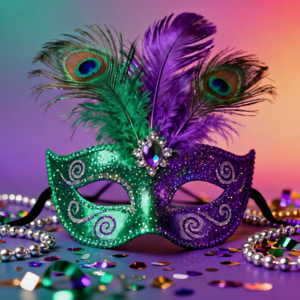 AI Mardi Gras feather masquerade mask