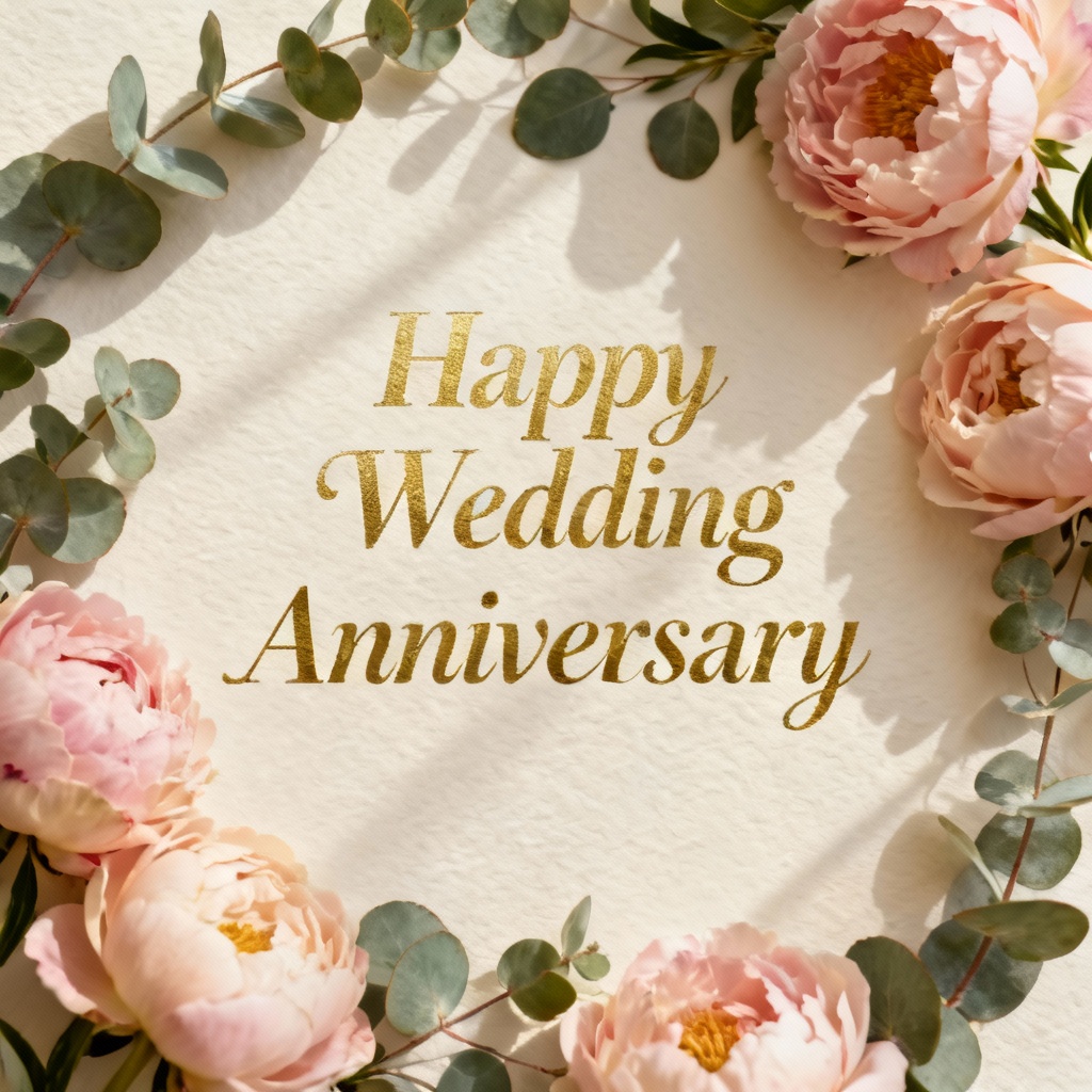 AI elegant floral anniversary card with gold foil