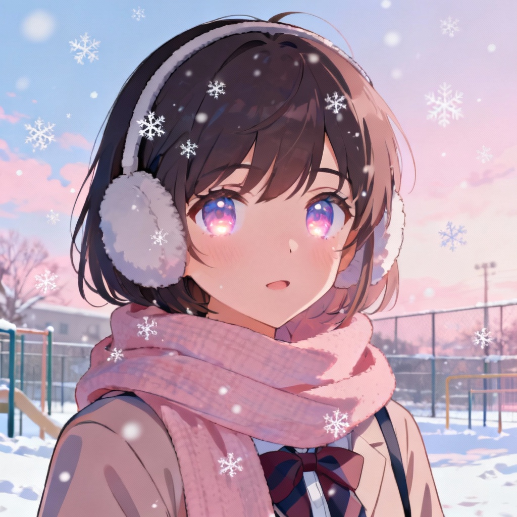 AI anime snow portrait with schoolyard scene