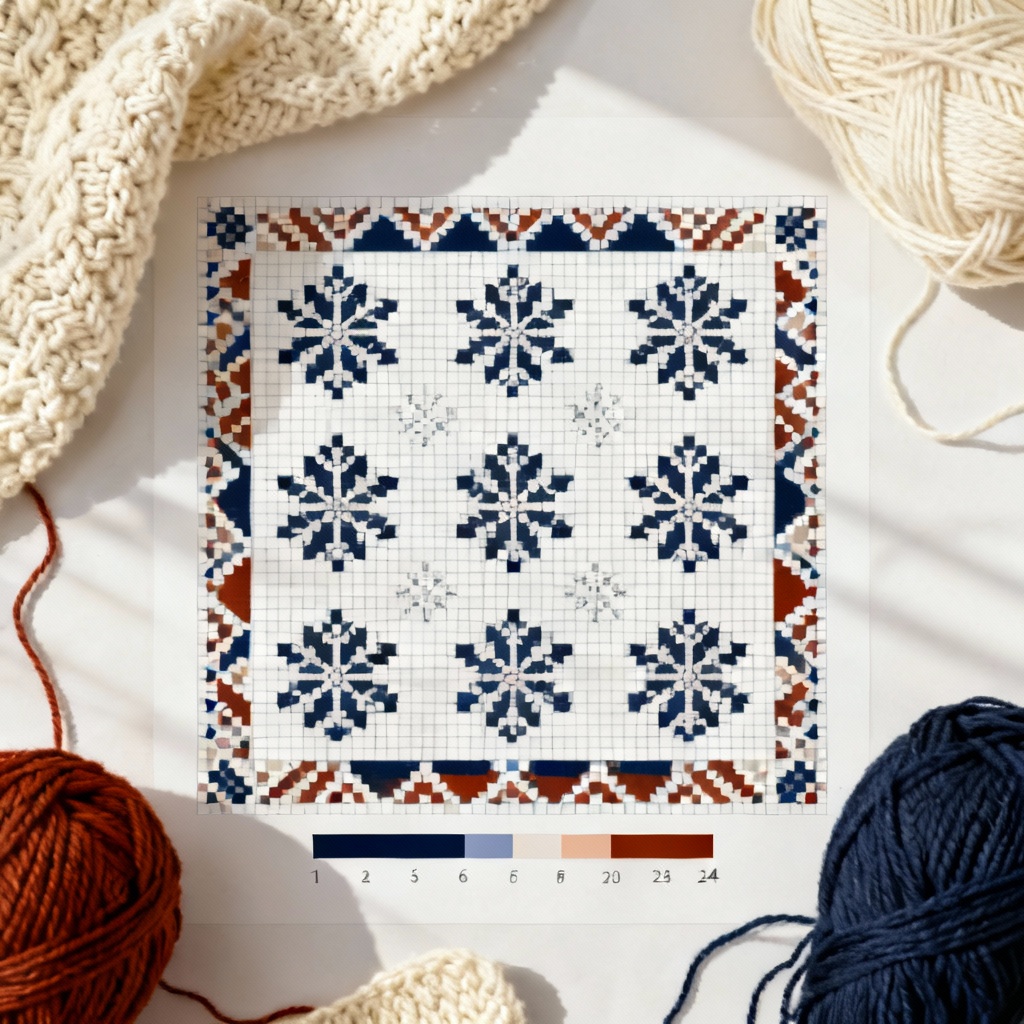 AI fair isle knitting chart with Nordic snowflake repeat