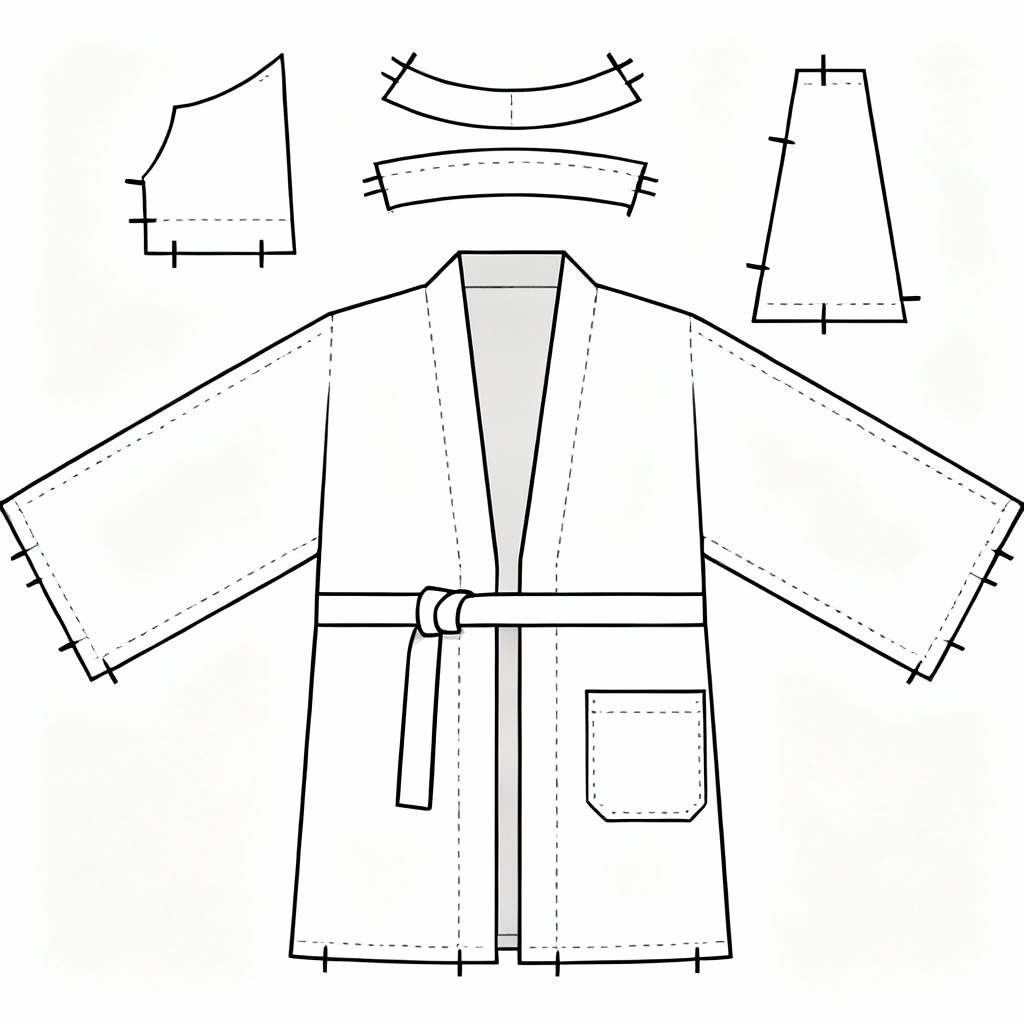 AI kimono jacket pattern with drop shoulder and belt