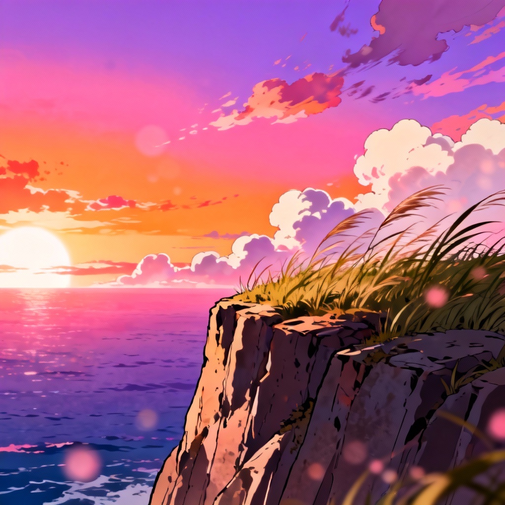 AI Anime Sunset Cliff Scene