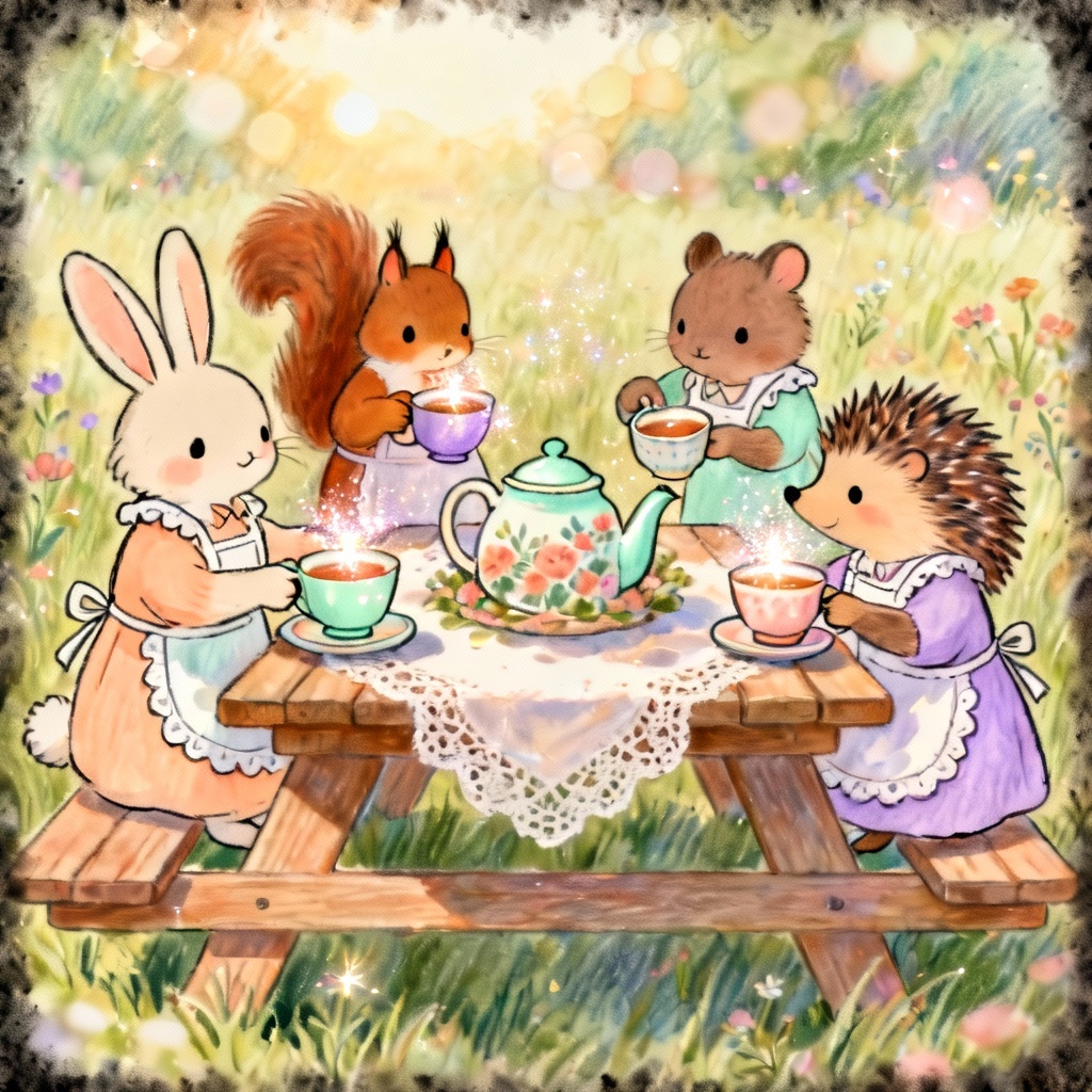 AI Whimsical Tea Party Illustration