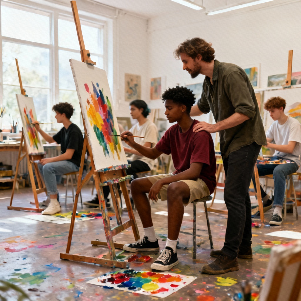 AI young adults in art class studio