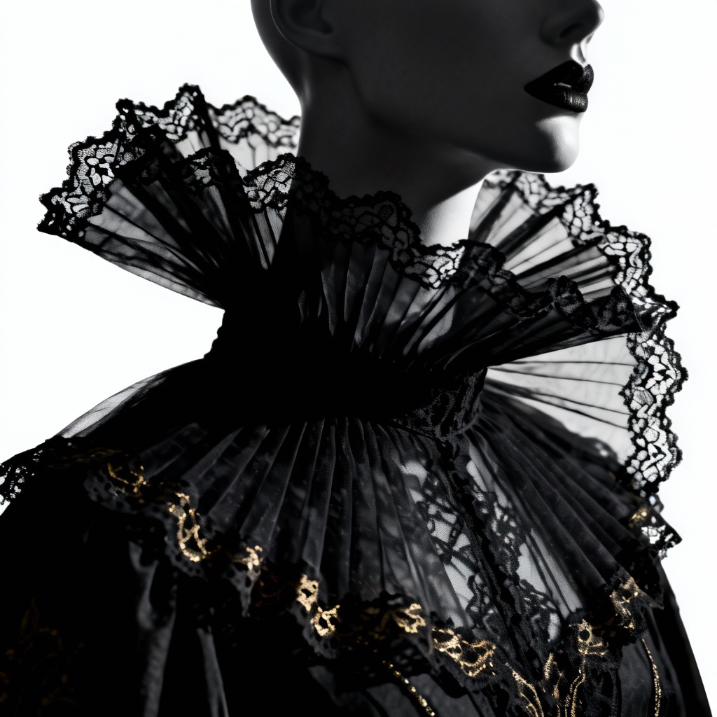 AI Gothic Black Lace Ruff Collar