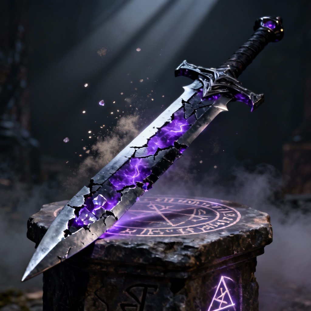 AI obsidian greatsword with void core and purple aura