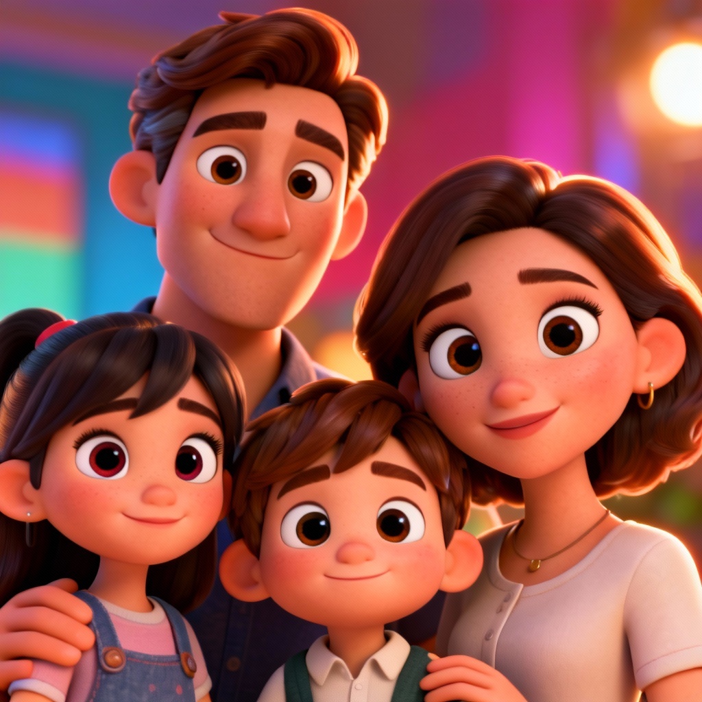 Disney Pixar AI generator 3D cartoon family portrait
