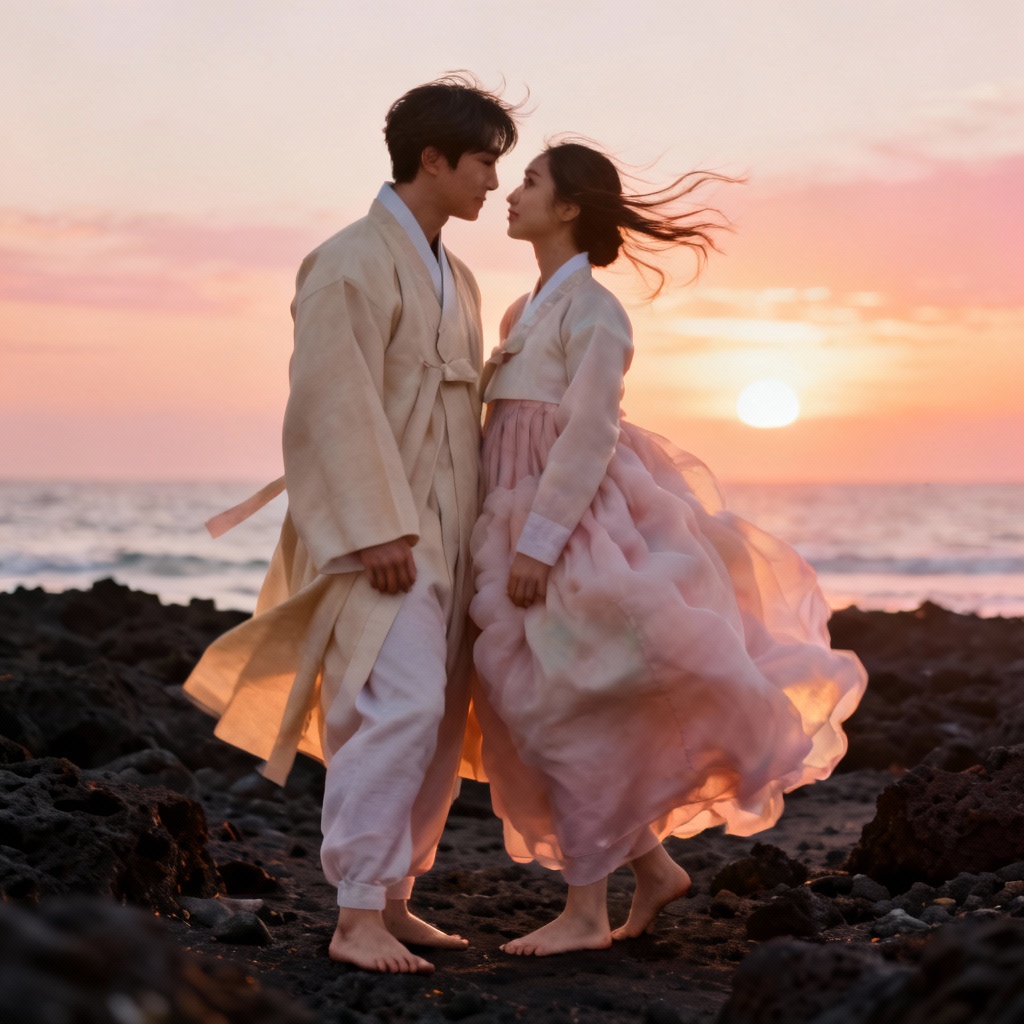 AI Korean wedding on Jeju beach at sunset