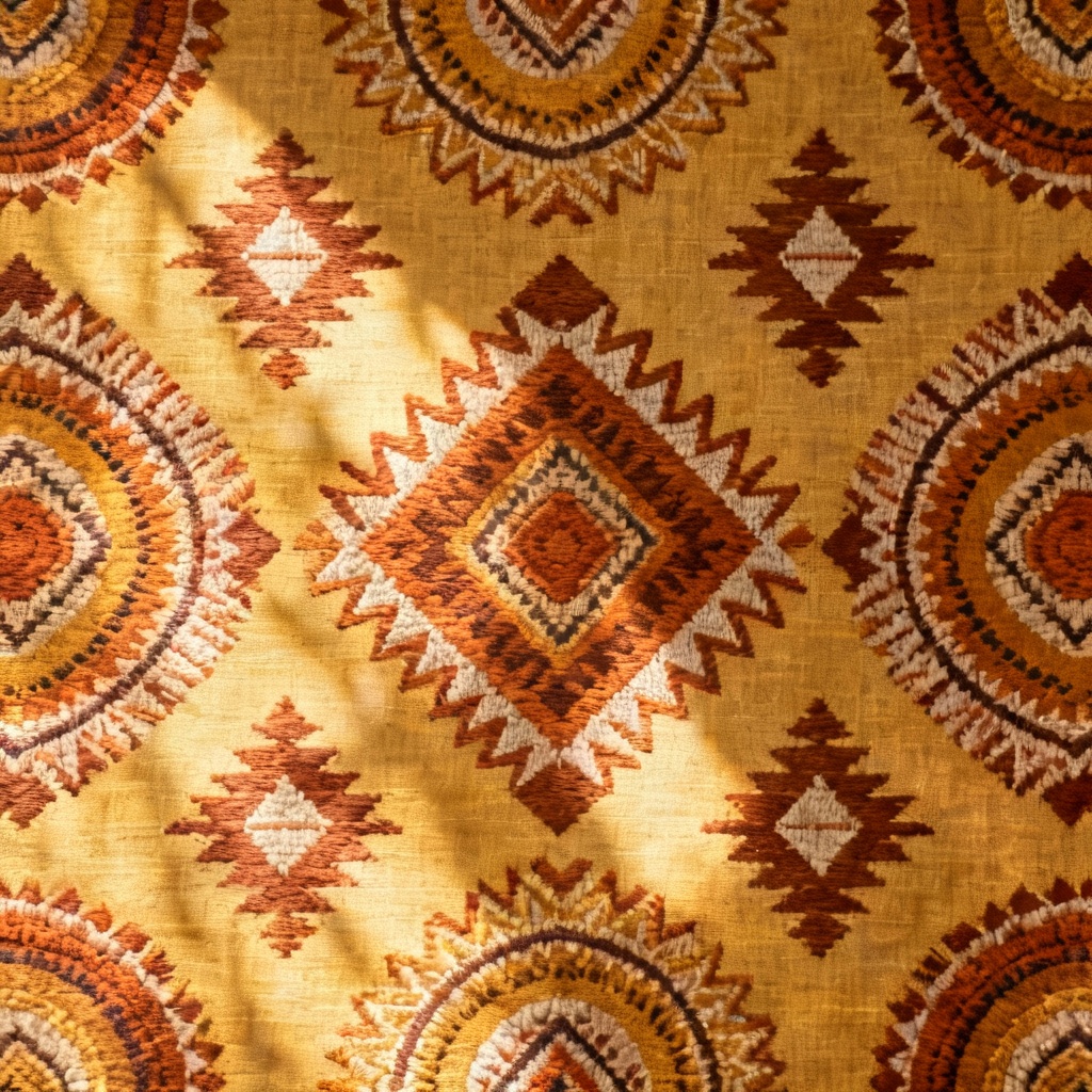 Seamless bohemian pattern with tribal motifs and earthy tones