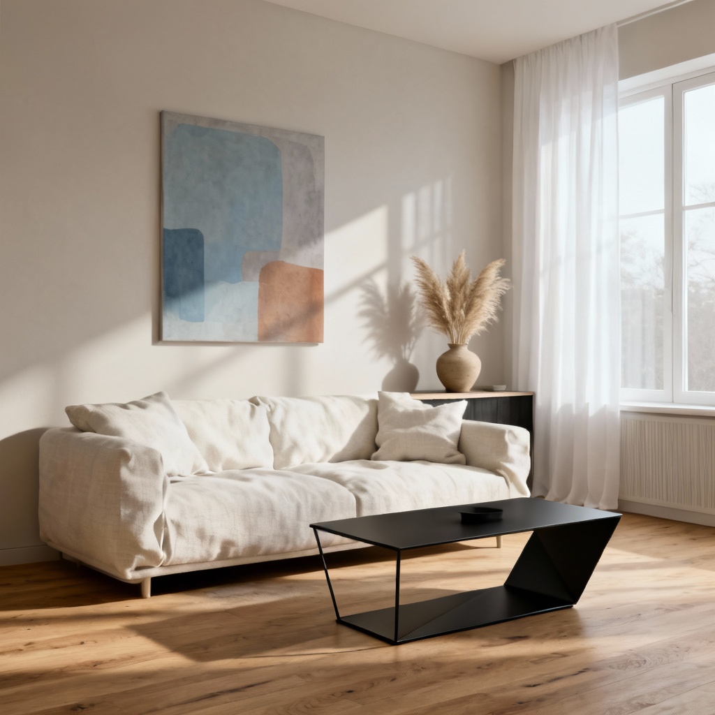 AI modern decor concept featuring a minimalist living room in neutral tones
