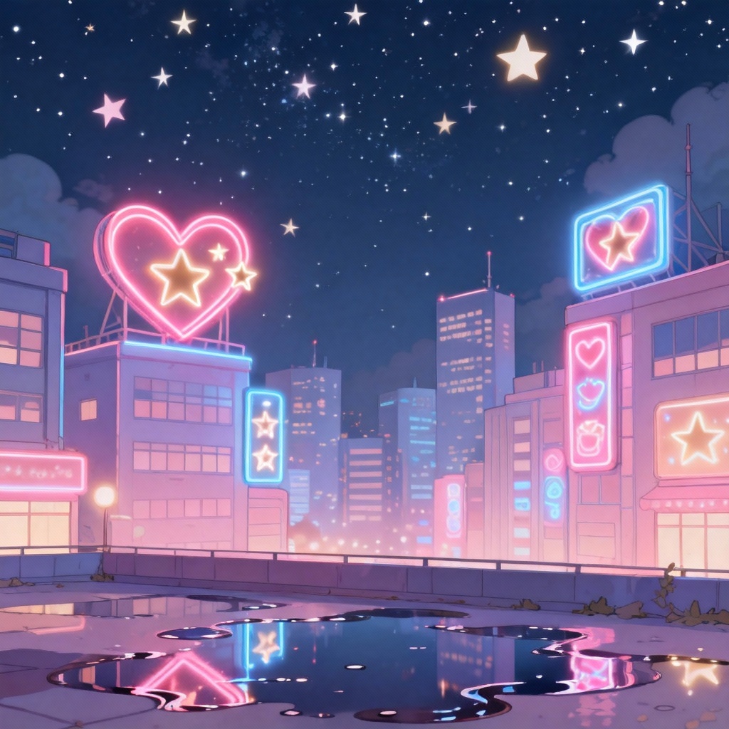 AI neon kawaii city night wallpaper