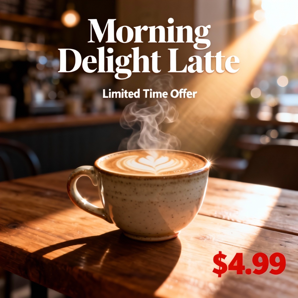 AI CGI ad of latte cup with creamy swirl and steam