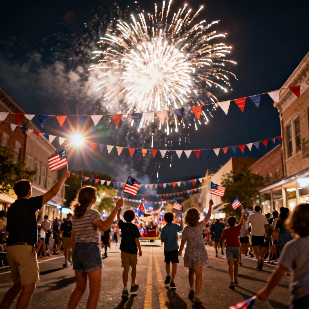 AI Independence Day parade with fireworks
