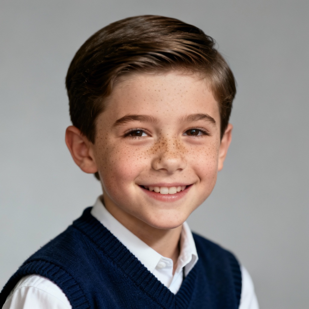 AI young version look-alike of a famous actor in yearbook style