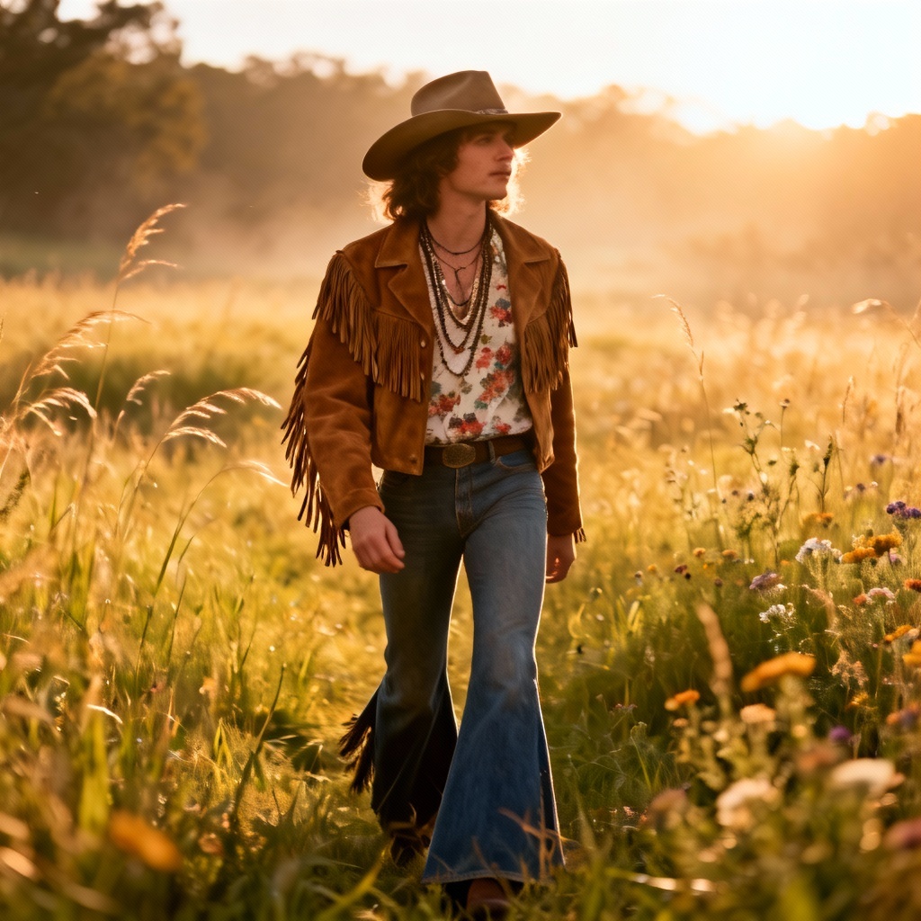 AI 1970s boho layers with fringe and flares