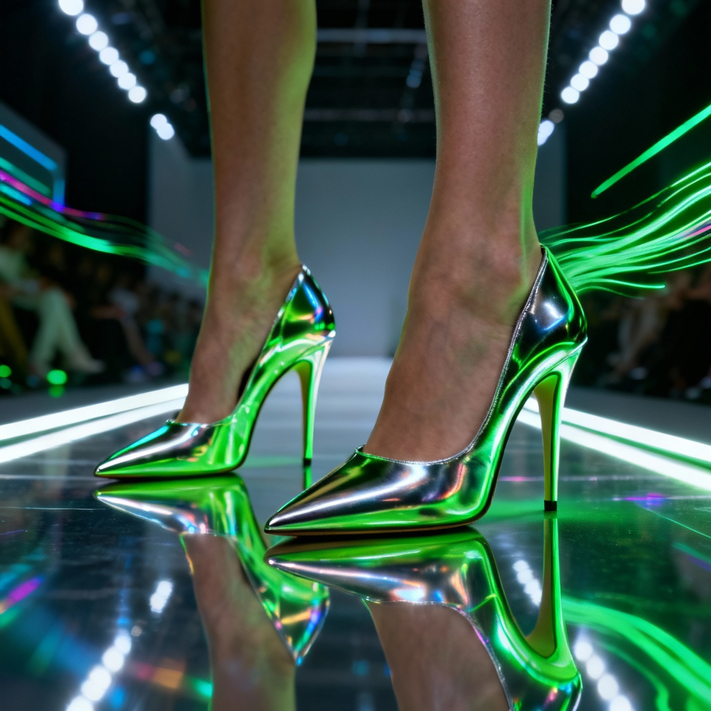 AI chrome Y2K stiletto with neon accents