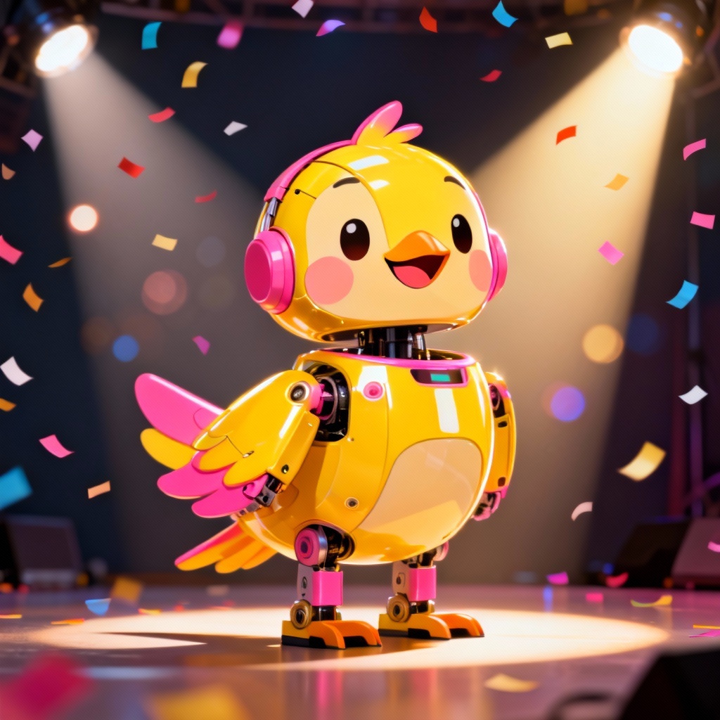 AI Toy Chica art with stage spotlight and vibrant colors