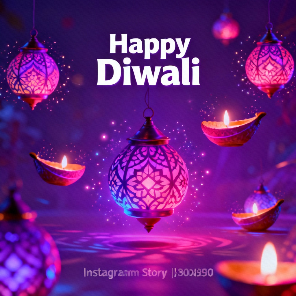 Neon gradient social banner with kandil lanterns