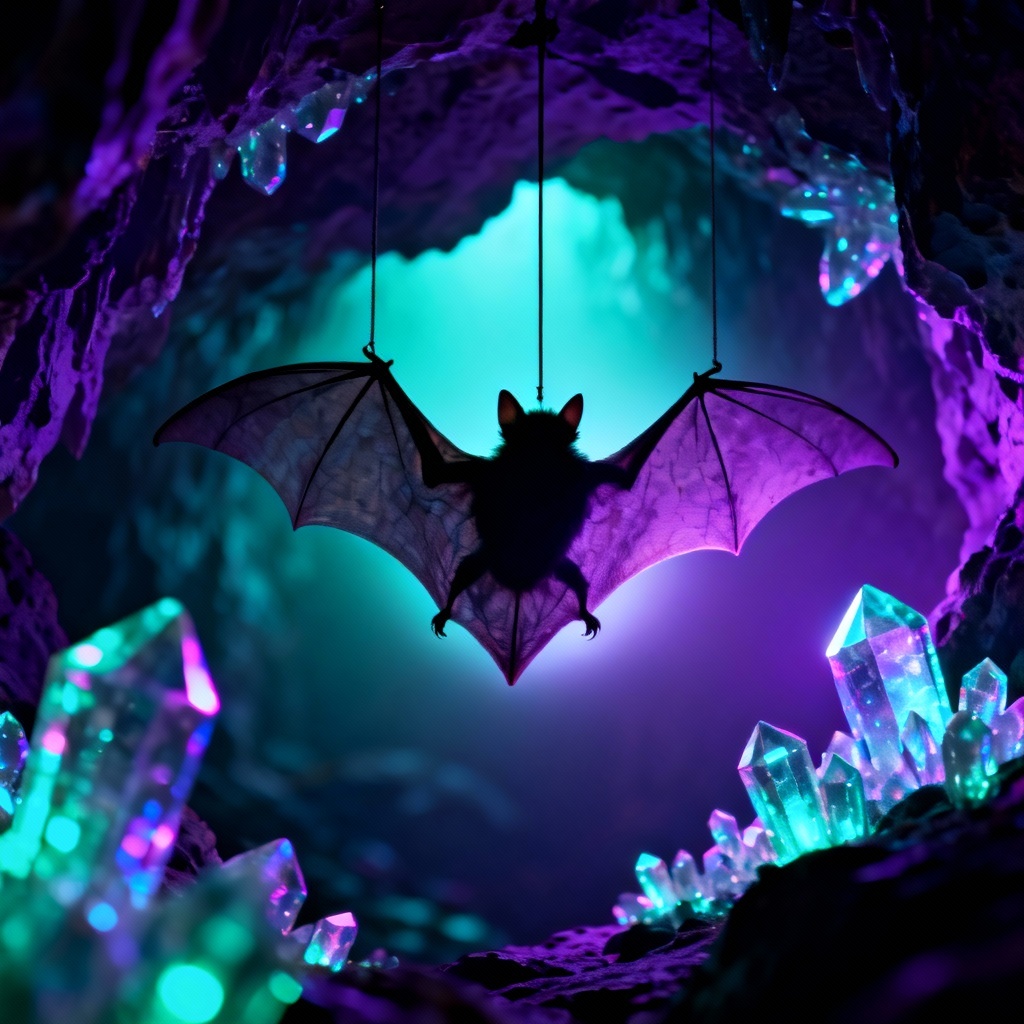 AI generated neon cave bat poster