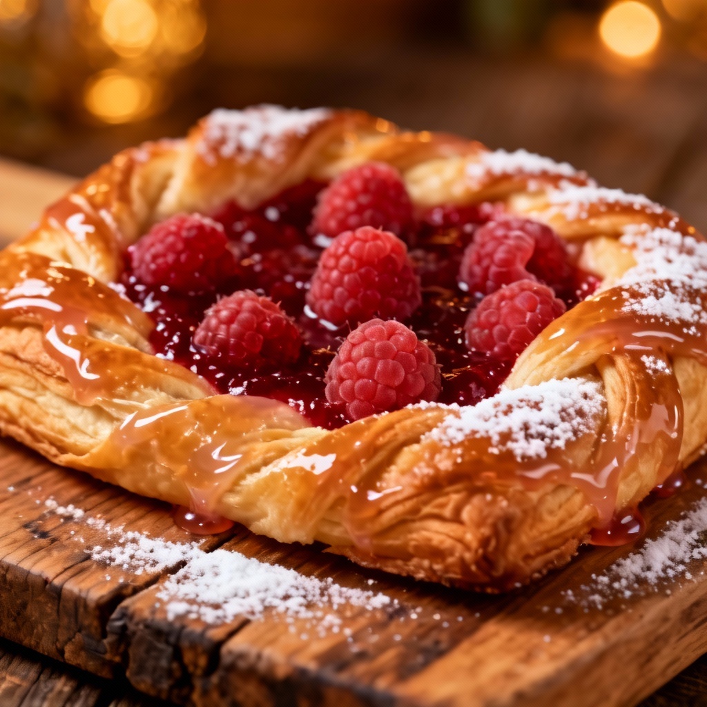 AI raspberry danish closeup with glaze
