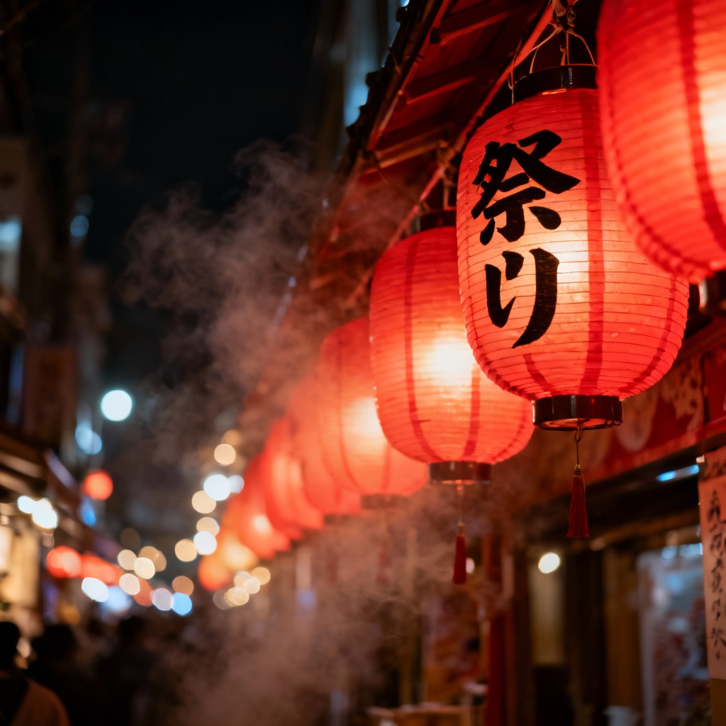 AI Paper Lantern Japanese Street Festival Scene