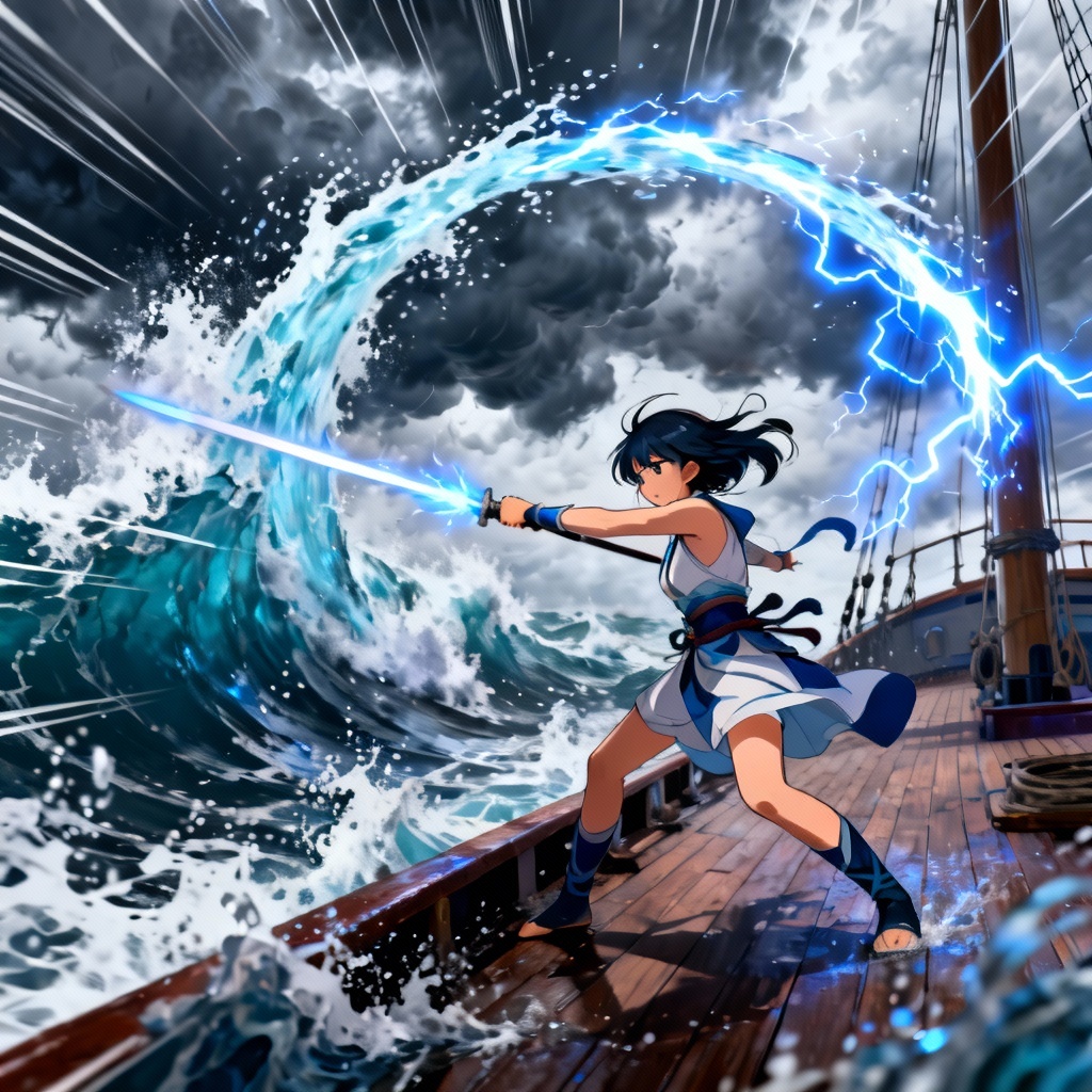 AI Katara Avatar battling on stormy sea