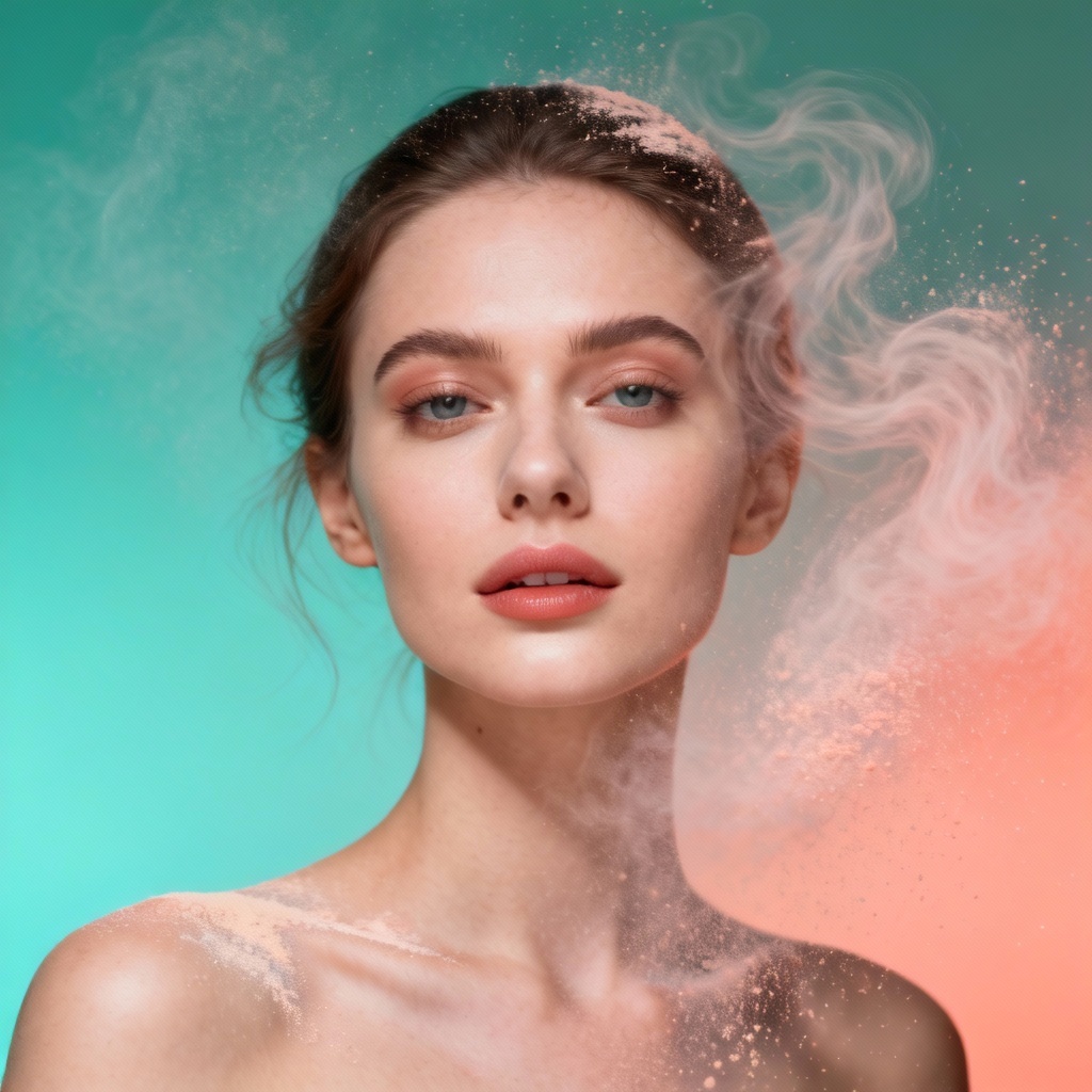 Elegant studio powder swirl portrait with soft tones