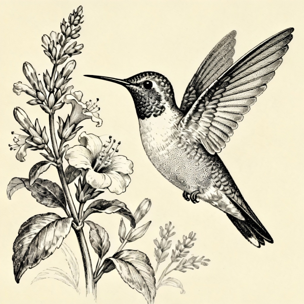 Vintage engraved hummingbird illustration