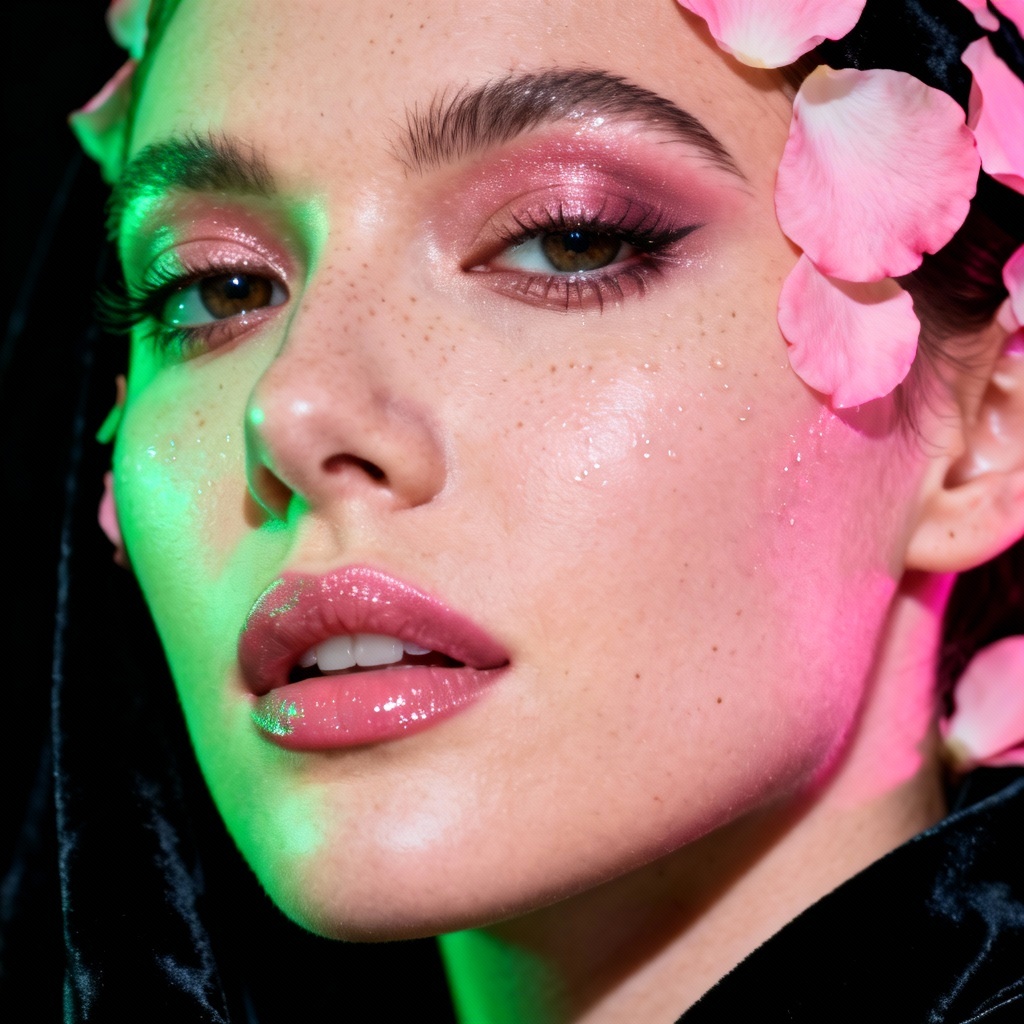 AI beauty macro themed photoshoot with floral textures