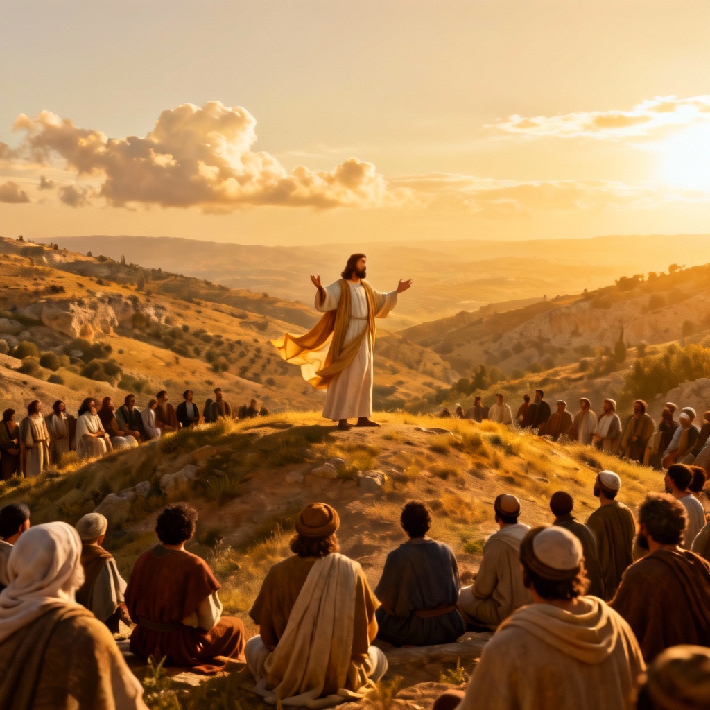 AI Jesus sermon on the mount landscape