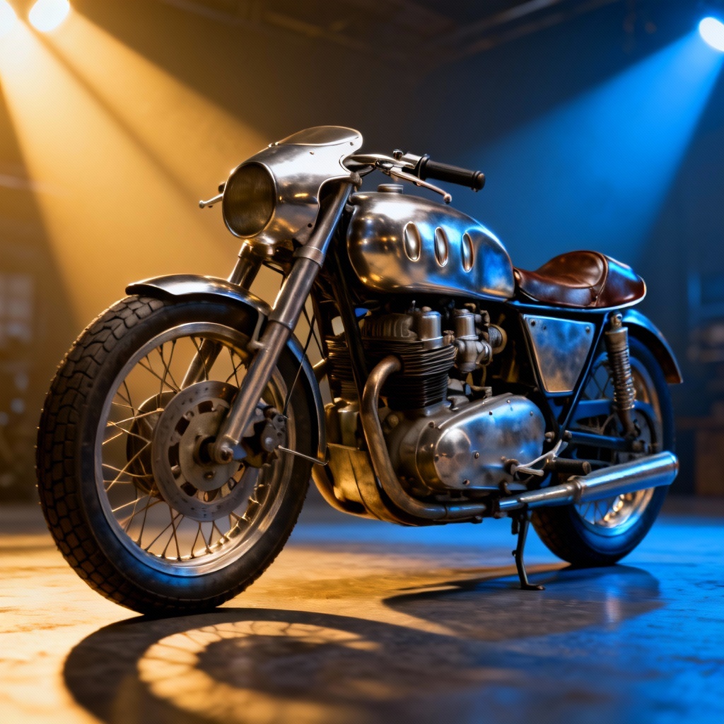 AI classic 1957 chrome cafe racer motorcycle front three-quarter view