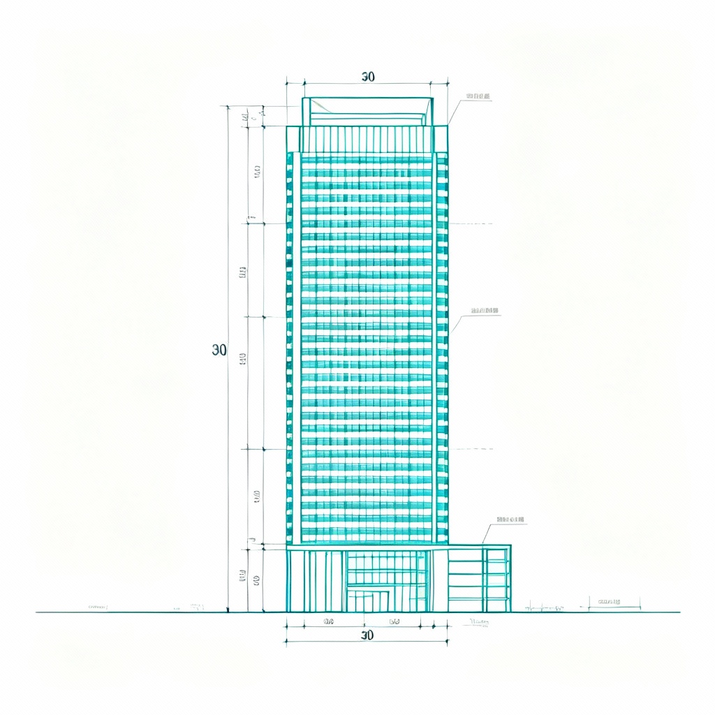 AI blueprint-style office tower elevation