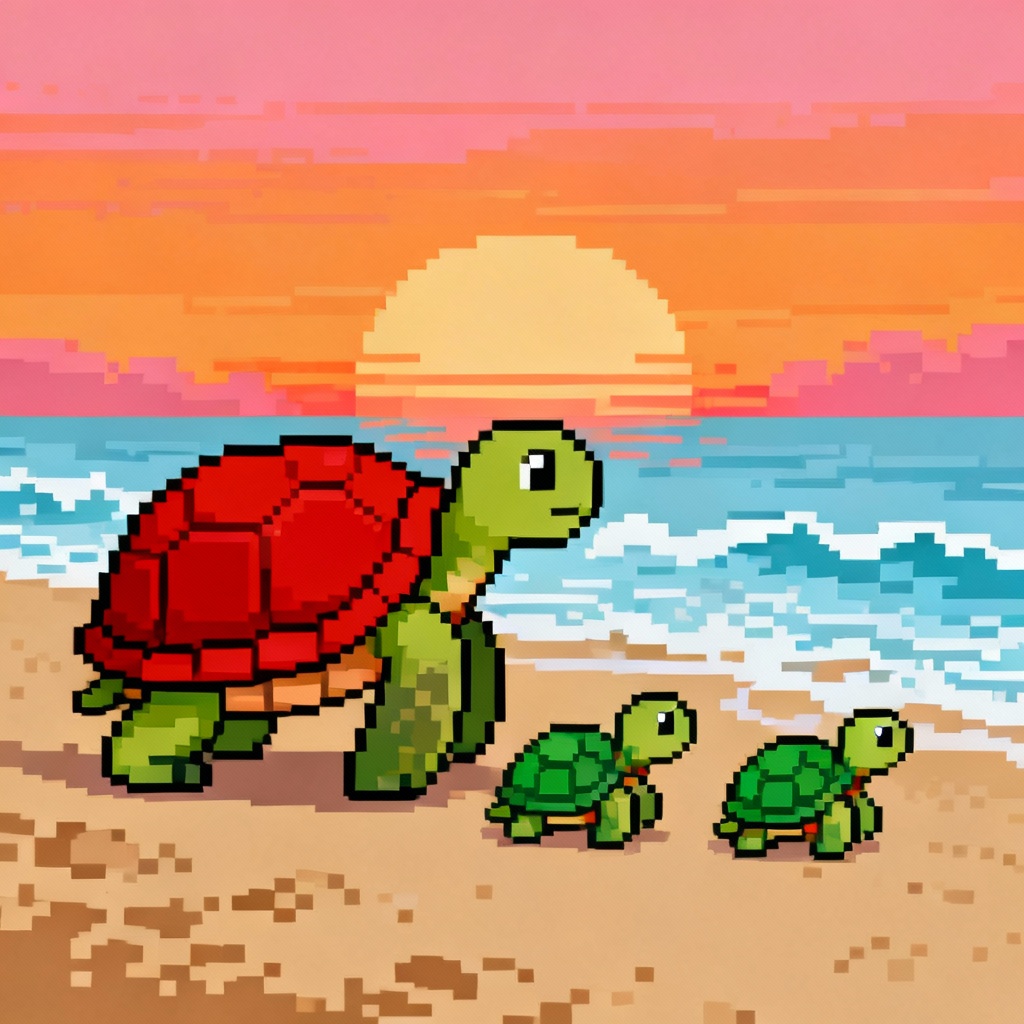 AI pixel art turtle family