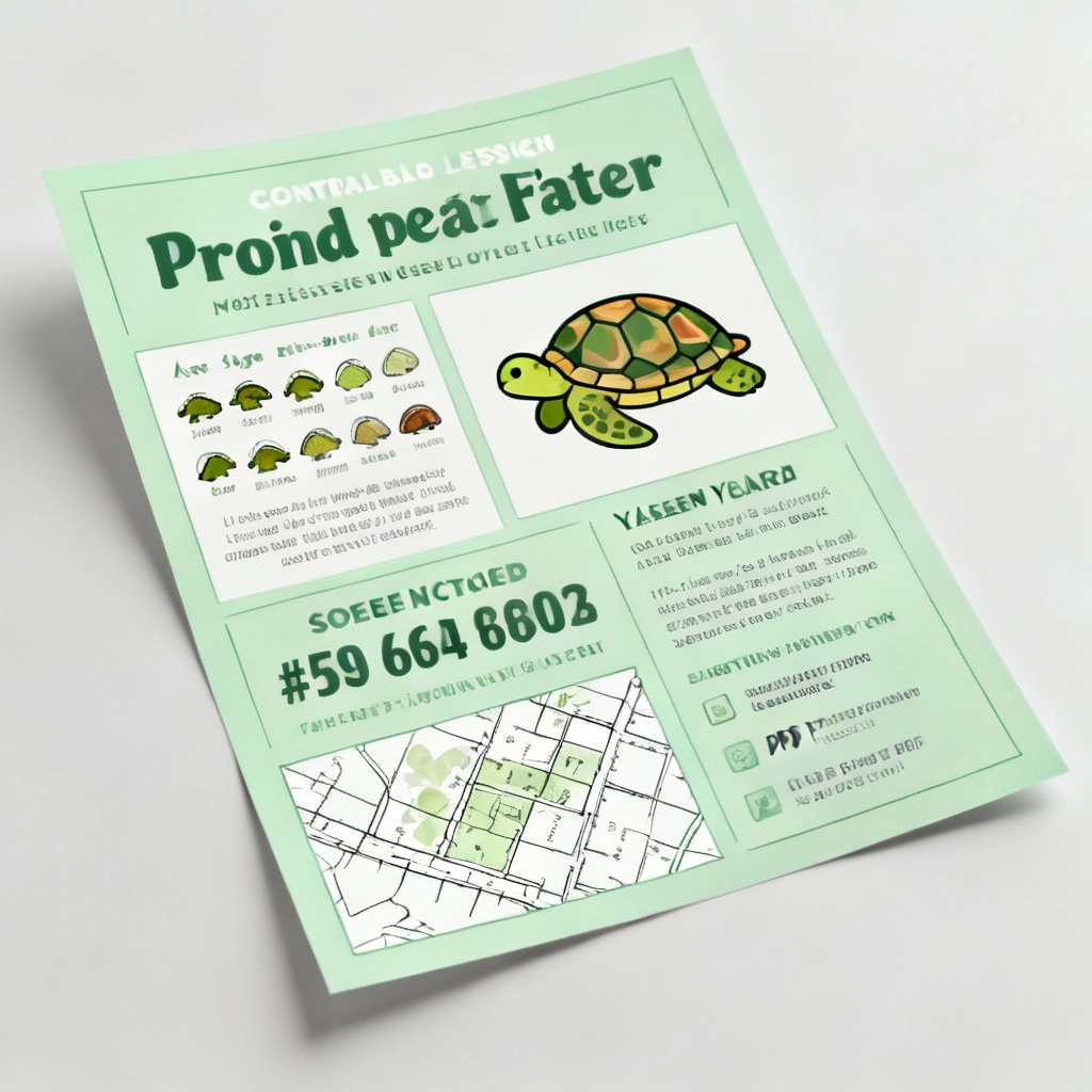 AI missing tortoise flyer with simple icons