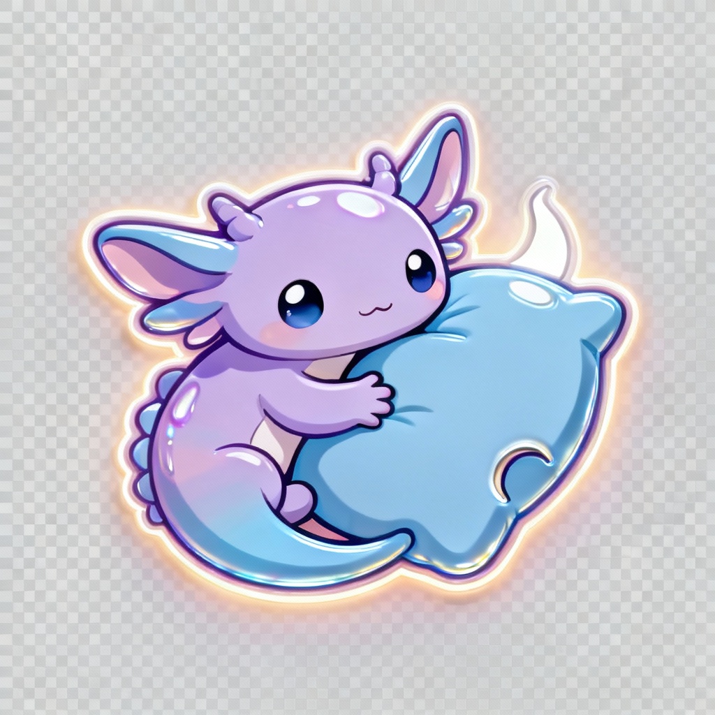 AI Sleepy Axolotl Sticker with moon pillow
