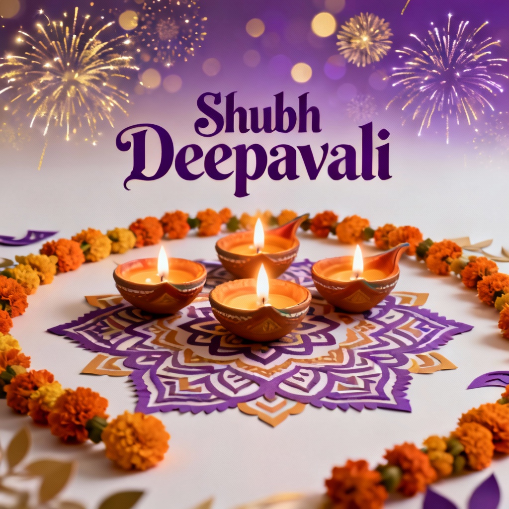 AI Happy Diwali poster with golden diyas and rangoli