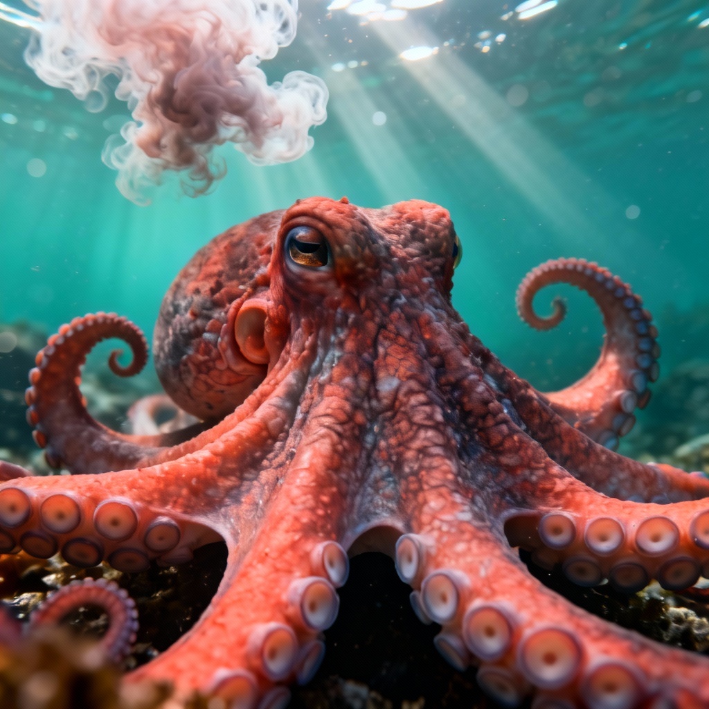 AI octopus artwork underwater with realistic textures and lighting